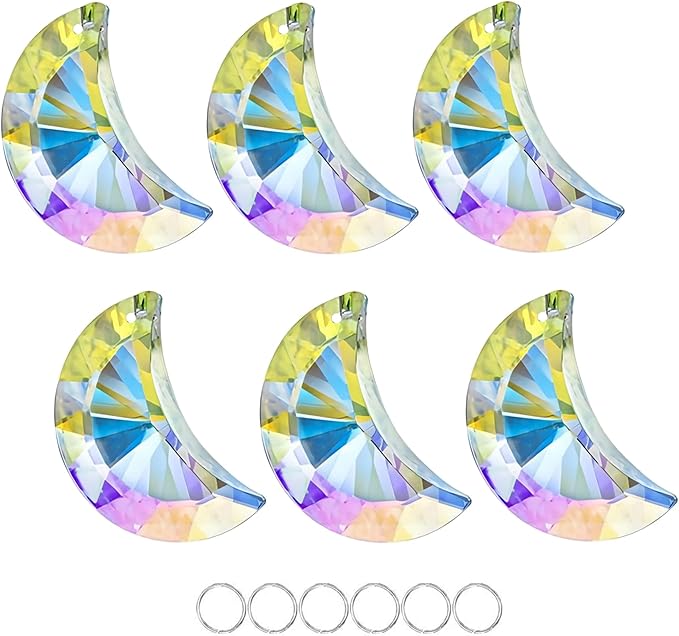 6pcs Colorful Crystal Faceted Half Moon Prisms Chandelier Lamp Lighting Drops - Image 8