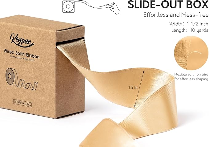 Champagne Gold Satin Ribbon Double-Faced Wired Ribbons - Image 2