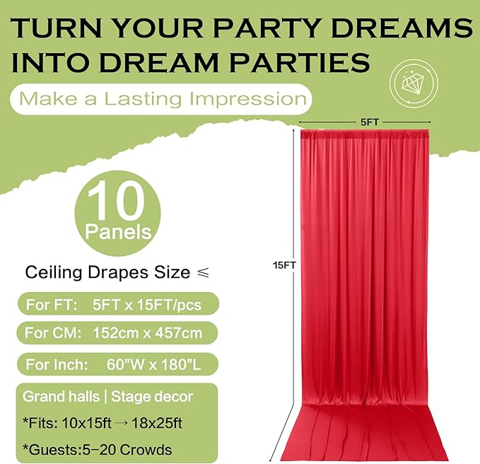 PartyVillage 50ft×15ft Red Backdrop Curtain - Image 6