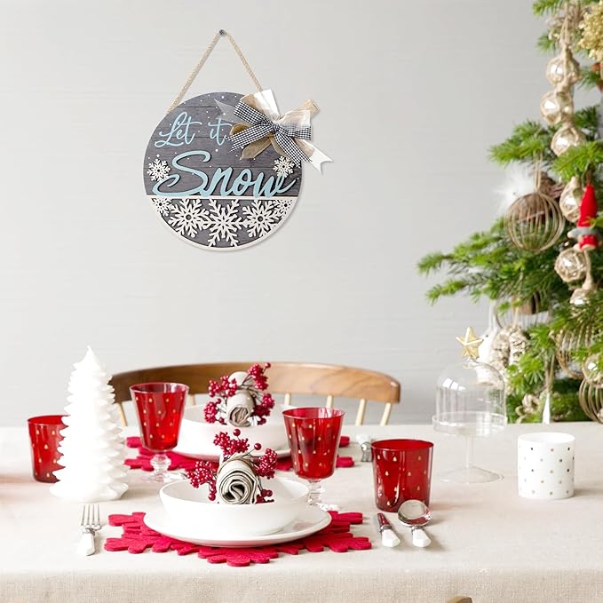 CHDITB Let It Snow Winter Decoration Sign, 3D Snowflake Xmas Winter Front Door - Image 5