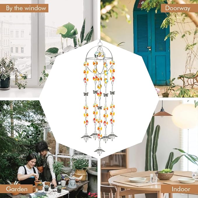 Garden Suncatcher Crystal Pendant Round Shaped Glass Prisms Beads Chain Hanging - Image 8