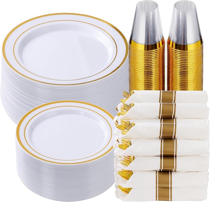 Goodluck 350 Piece Gold Plastic Dinnerware Set by GoodLuck