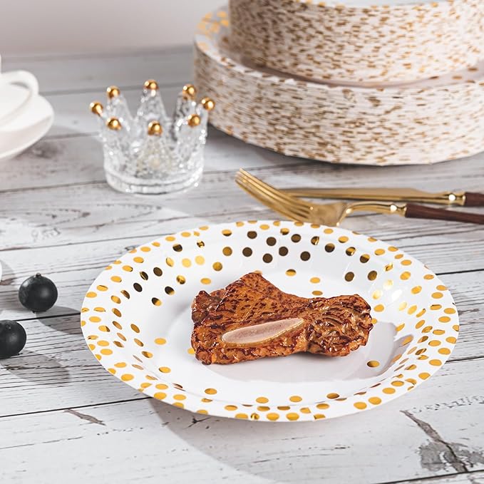 Lullaby 200PCS White Paper Plates, Disposable White and Gold Paper Plates - Image 7