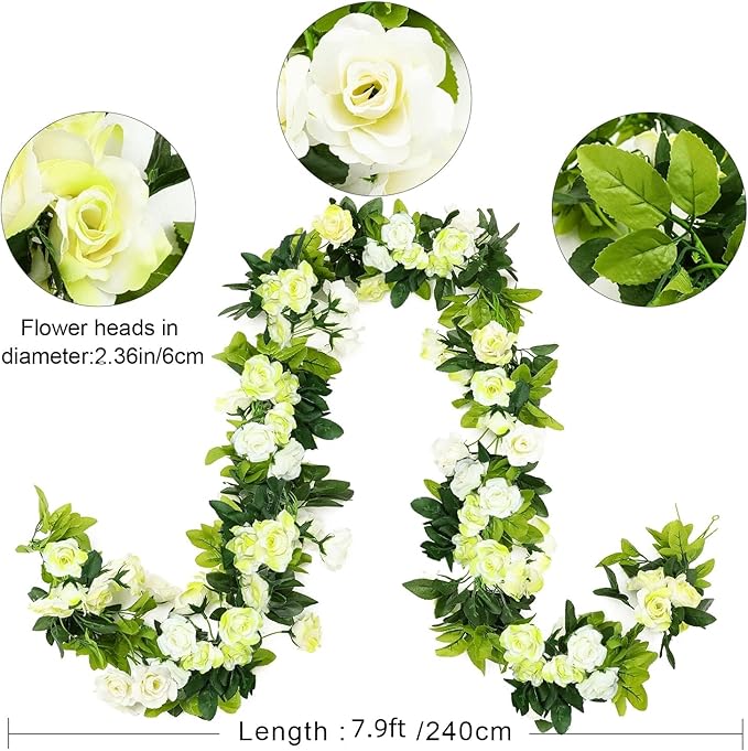 JUSTOYOU 2 Pack Fake Rose Garland, Artificial Rose Vines Flowers Hanging Silk - Image 6