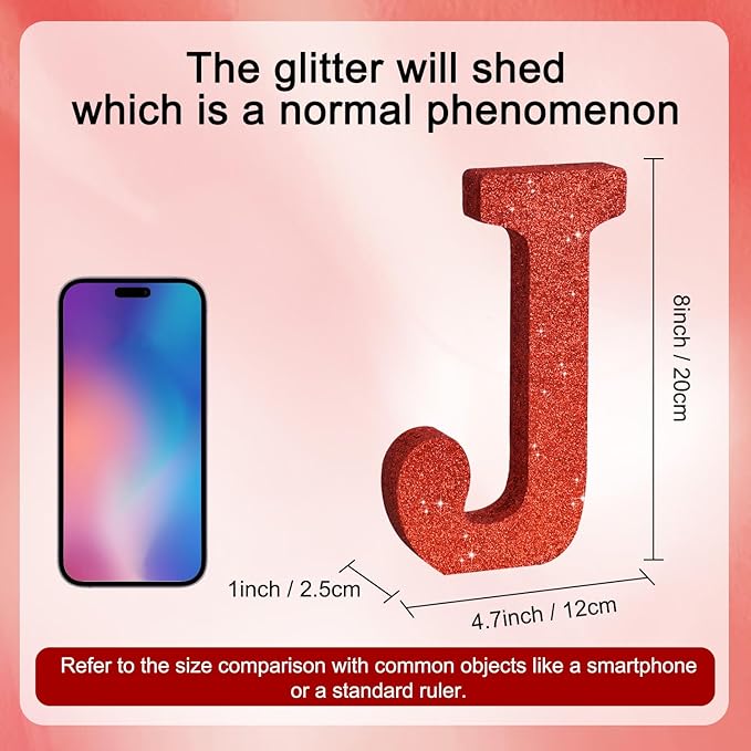 TONIFUL 8 Inch Red Glitter Letter J Table Centerpiece A-Z Red Birthday Party - Image 2