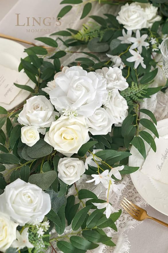 Ling's Moment Flower Garland - 6FT Eucalyptus & Rose - Sweetheart Table Decor - Image 4