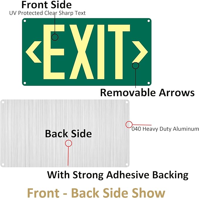 3Pack Photoluminescent Exit Sign Green - Image 5