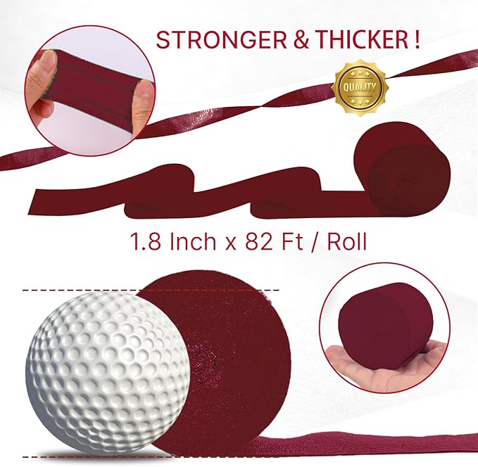 PartyWoo Burgundy Crepe Paper Streamers 4pcs 328ft Pack of Maroon Crepe Paper - Image 6