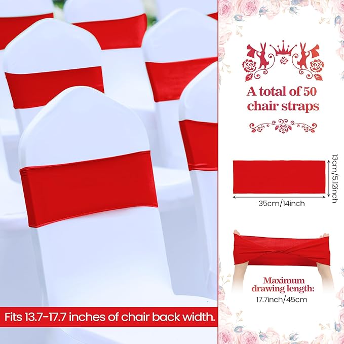 Kinlop 50 Pcs Spandex Chair Sashes Bows Chair Bands Slider Sashes - Image 2
