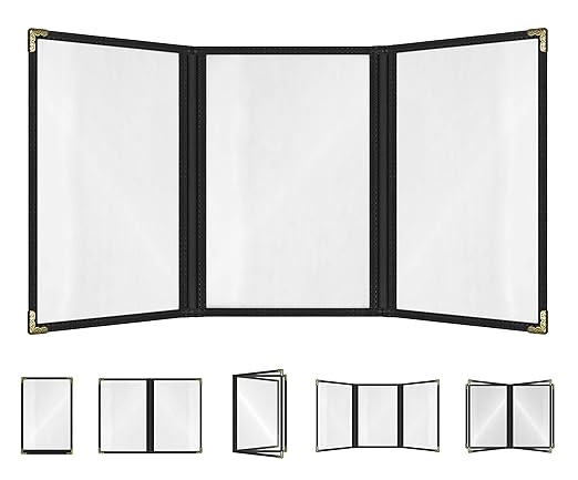 Goodsmart Restaurant Menu Covers – 25 Pack Black 6-View Trifold 5.5" x 8.5" by ACISuperPower