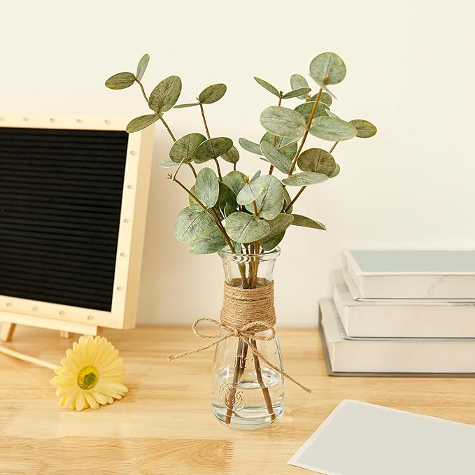 Artificial Eucalyptus Stems in Glass Vase Decorative Greenery Artificial Plant - Image 3