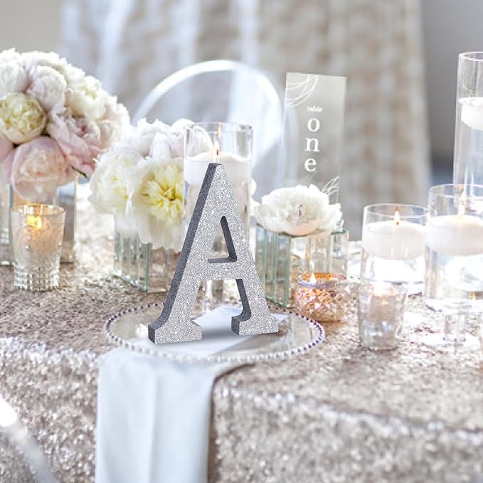 TONIFUL 8 Inch Silver Glitter Letter A Table Centerpiece A-Z Silver Birthday - Image 6