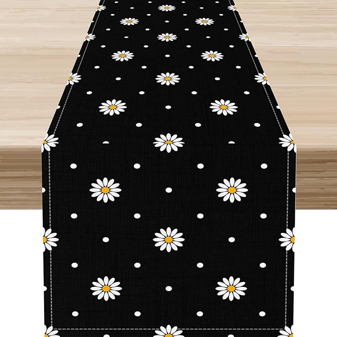 Spring Daisy Table Runner, Farmhouse Seasonal Summer Flower Retro Country Table by Unknown