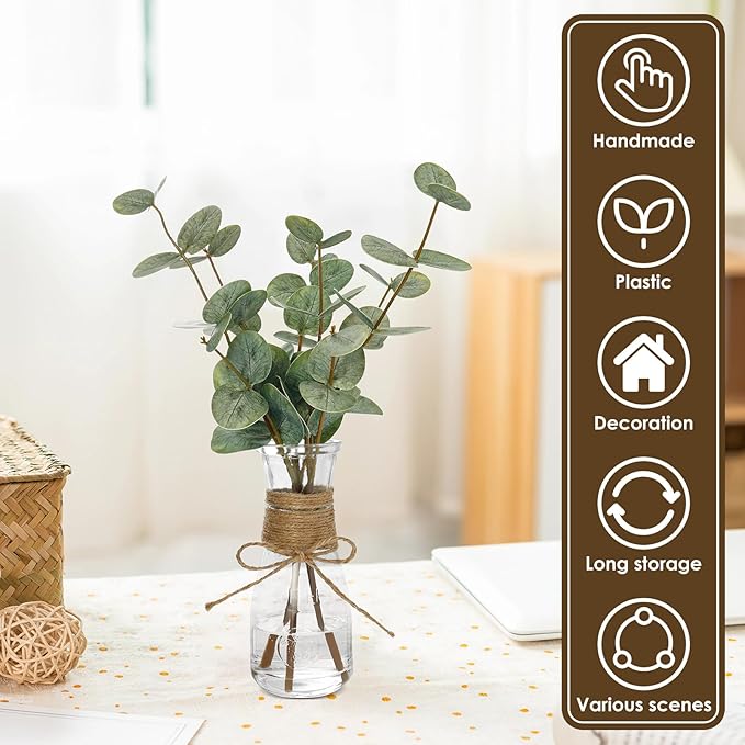 Artificial Eucalyptus Stems in Glass Vase Decorative Greenery Artificial Plant - Image 5