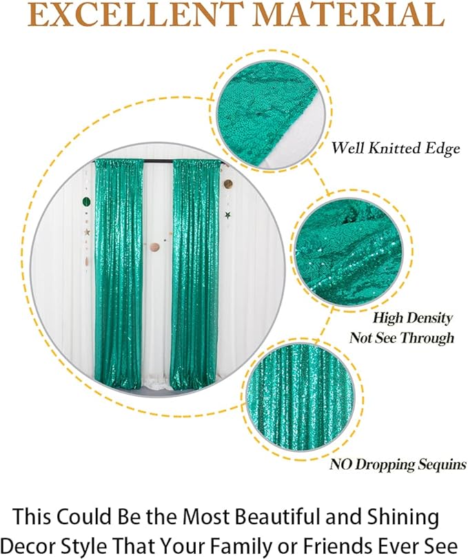 ShinyBeauty Sequin Curtain 2 Panel Set Christmas Green Glitter Background - Image 5