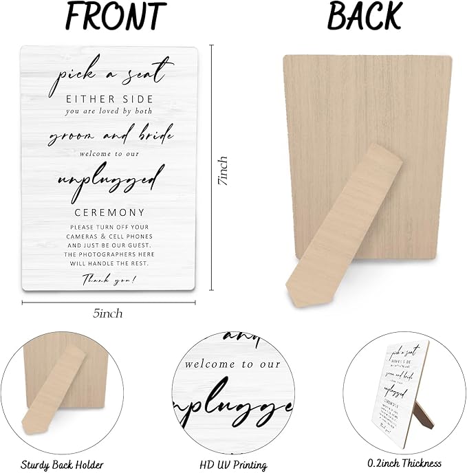 Unplugged Ceremony Sign for Wedding, Wooden Wedding Sign Stand 5x7inch - Image 6