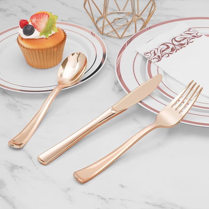 BESTVIP 50 Pack 6.9 Inch Rose Gold Plastic Spoons, Heavy Duty Plastic Silverware - Image 4