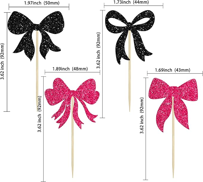 Gyufise 36Pcs Bow Cupcake Toppers Glitter Bowknot Cupcake Picks Bow Tie - Image 2