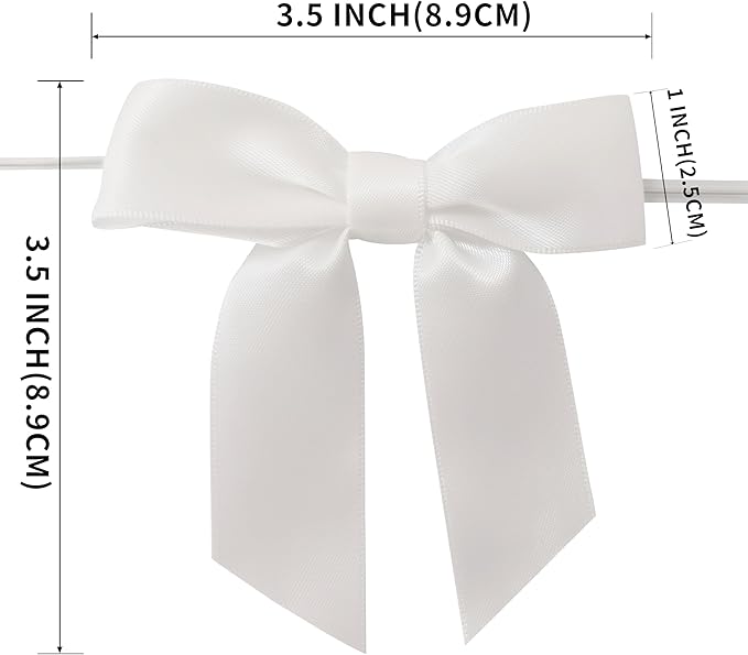 36pcs 3-1/2" White Satin Ribbon Bows - Image 3