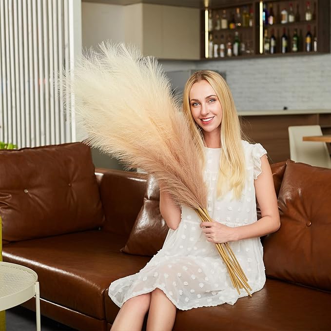 EVODIS Faux Pampas Grass Decor, 6 Stems Artificial Pampas Grass - Image 3