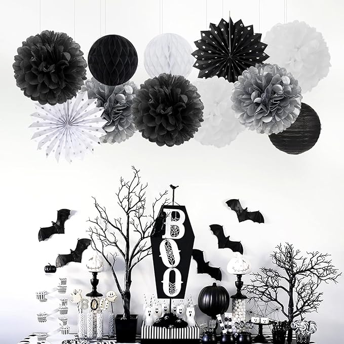 Black White Silver Party-Decorations Streamers-Lanterns - Image 6