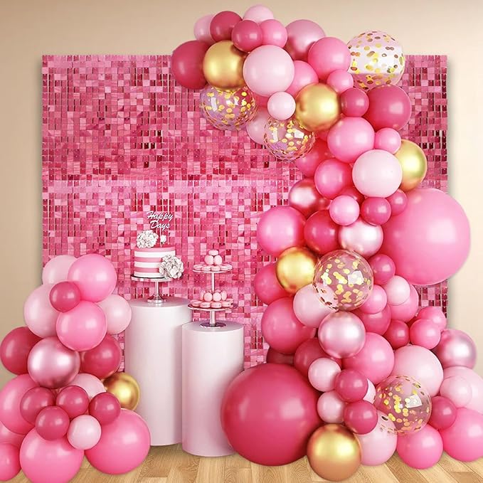 24PCS Deep Pink Shimmer Wall Backdrop, Laser Square Sequin Photo Backdrops Panel - Image 6