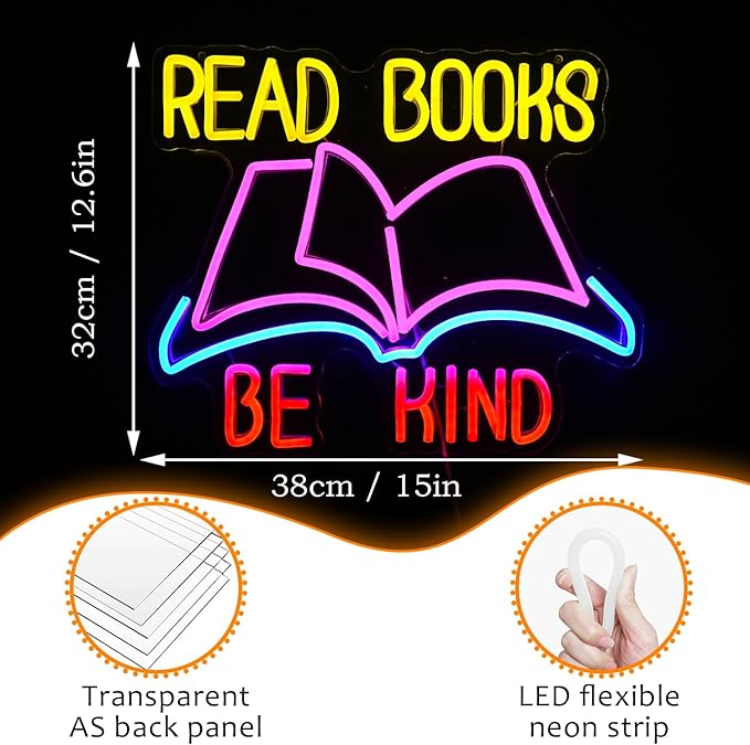Read Books Be Kind Neon Sign Dimmable USB Powered Read Books Neon Light - Image 4