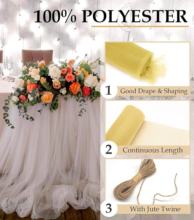 Antique Gold Tulle Fabric Roll - Image 4