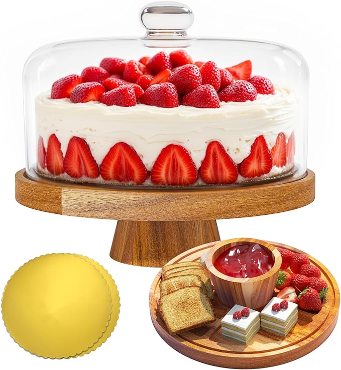 Acacia Wood Cake Stand with Lid, 2-in-1 Dessert Table Display Set & Charcuterie by Unknown