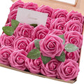Floroom Artificial Flowers 25pcs Real Looking Hot Pink Foam Fake Roses by Floroom