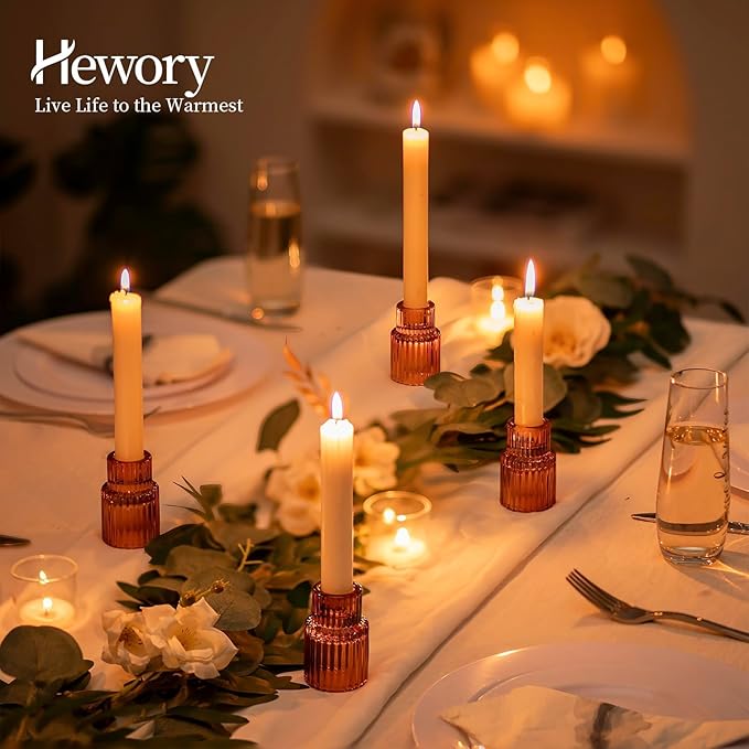 Hewory Glass Taper Candle Holders: 2PCS Amber Elegant Candle Holder Candlestick - Image 3