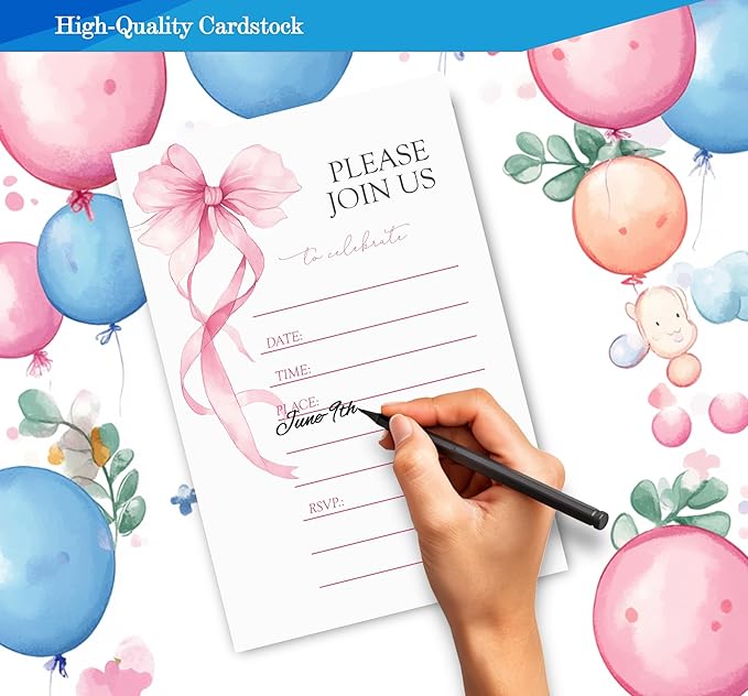 Pink Bow Birthday Invitations for Girls, Elegant Bow Birthday Party Invitaions - Image 4