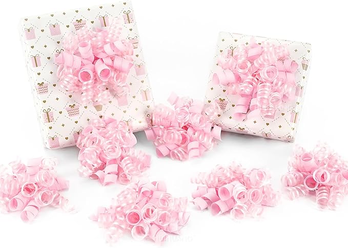 HUIHUANG Pink Gift Bows Self-Adhesive Curly Ribbon Bow 5 inch x 8 Counts Light by HUIHUANG