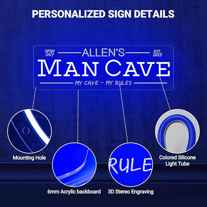 Custom Man Cave Neon Sign for Wall Decor, Personalized LED Neon Home Bar Name - Image 5