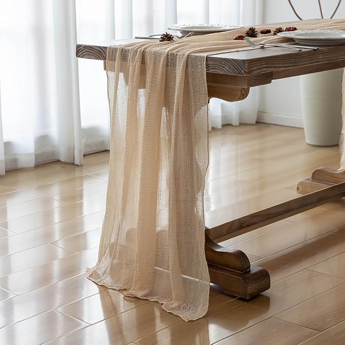 Deep Beige Cheesecloth Table Runner Rustic Boho Gauze 120 Inch 10 FT Cheese - Image 3