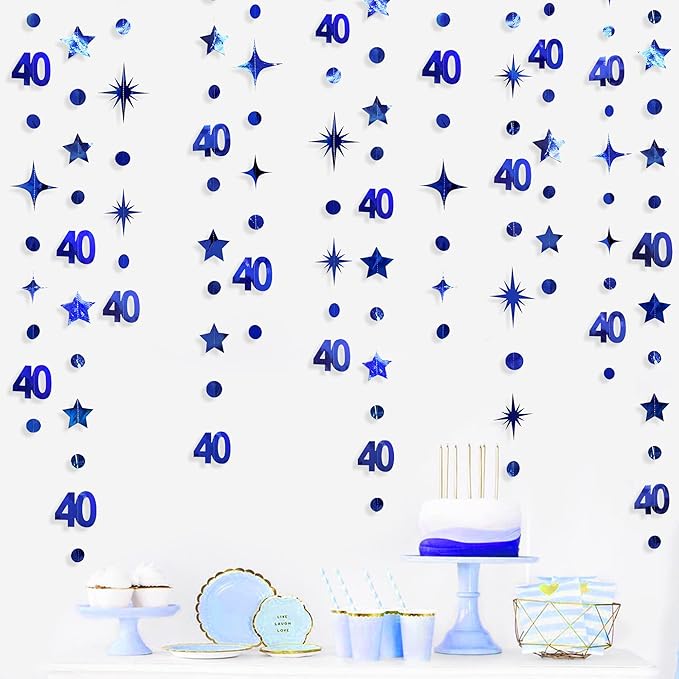 Navy Blue 40th Birthday Decorations Number 40 Circle Dot Twinkle Star Garland - Image 3