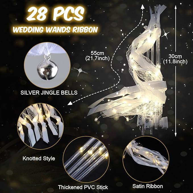 28PCS Light up Wands for wedding, Wedding Wands Streamers - Image 3