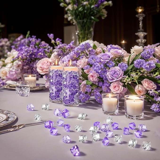 DomeStar 150PCS Fake Ice, Vase Filler Purple Fake Diamonds Plastic Clear Gems - Image 6