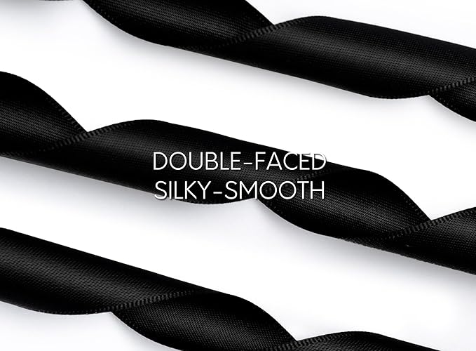 Black Ribbon 7/8 Inch 50 Yards Double-Faced Polyester Hair Satin Ribbons - Image 3