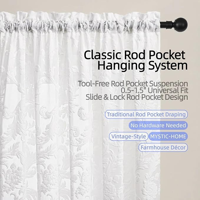 White Sheer Curtains for Living Room Boho Rod Pocket Light Filtering Curtain - Image 5