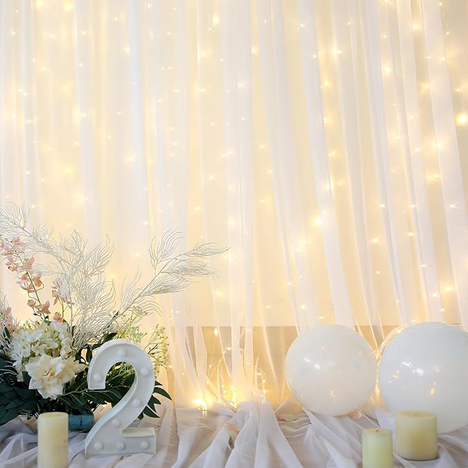 White Backdrop Curtains with Lights String - Image 6