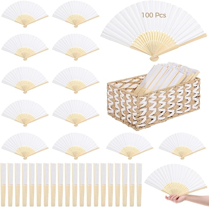 OMISTAR 100 Pcs White Paper Fans, Blank Folding Fan by OMISTAR