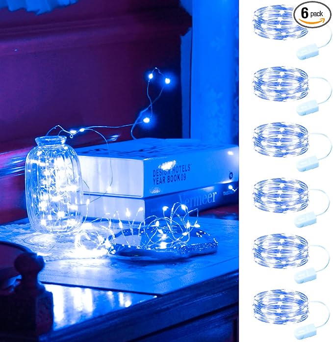 HXWEIYE 6 Pack Blue Fairy Lights Battery Operated, 7ft 20LED Mini Mason Jar by LightUpYourHomewHXWEIYE