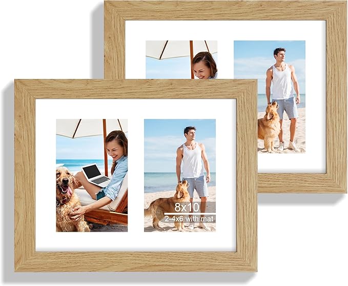 8x10 Picture Frame Set of 2, Natural Oak Wood Frame by Hongkee