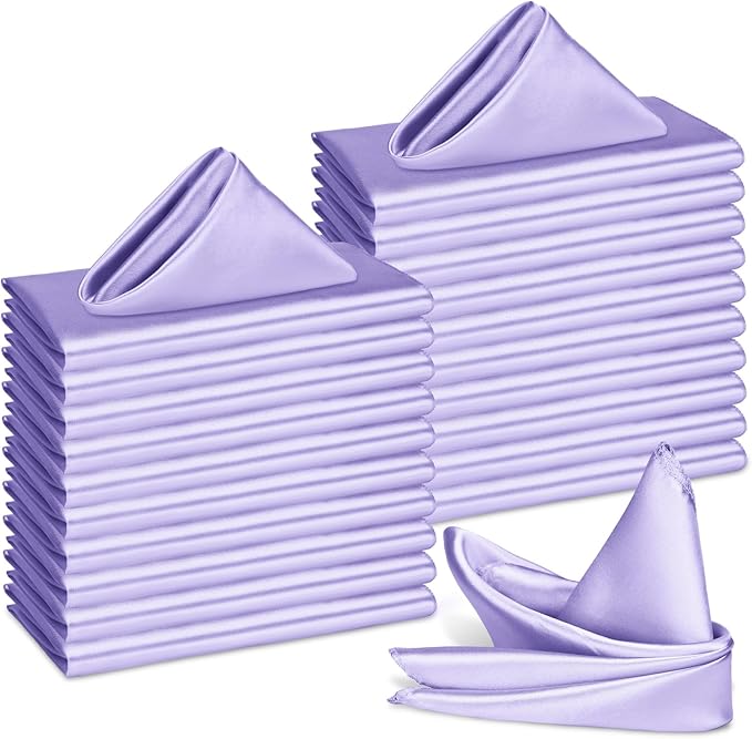 Bailarina 80 Pack Lavender Satin Napkins, 17x17 Inches Wedding Napkins Square by Bailarina