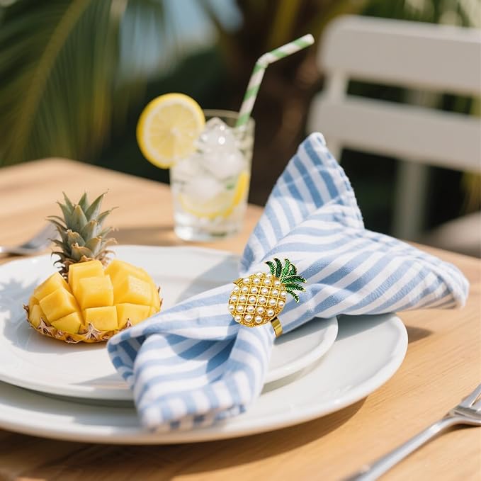 Napkin Rings Set of 8 Pearl Pineapple Napkin Rings - Image 2