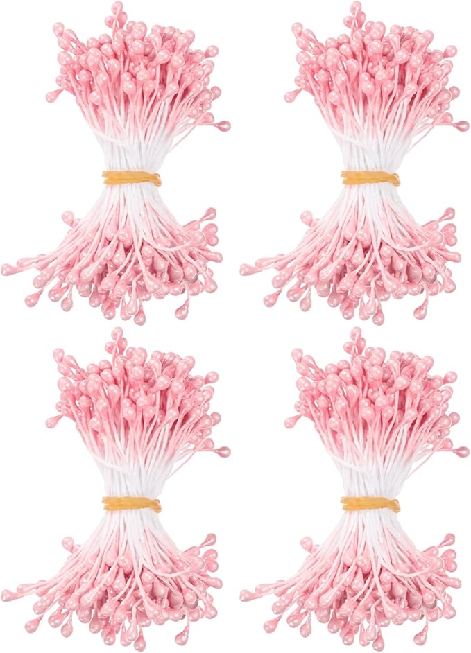 600-Pack Flower Stamens for Crafts, 5mm Double Heads Artificial Pearl Floral by MMETERXITY