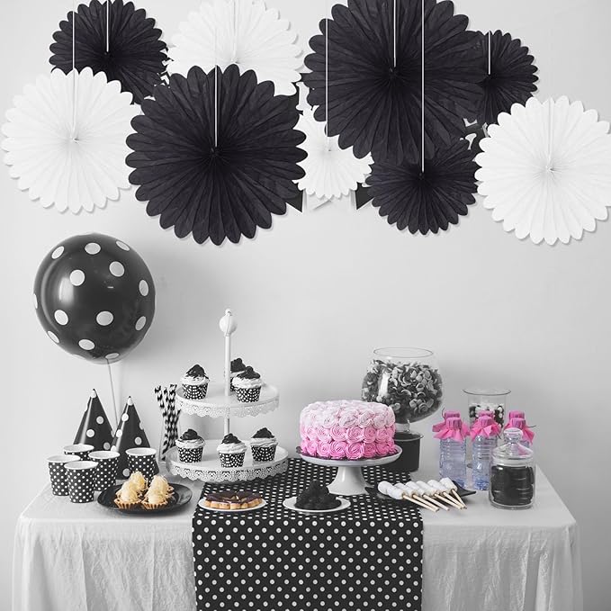 20 Pcs Black White Hanging Paper Fan, Round Paper Fans Decorations Set - Image 4