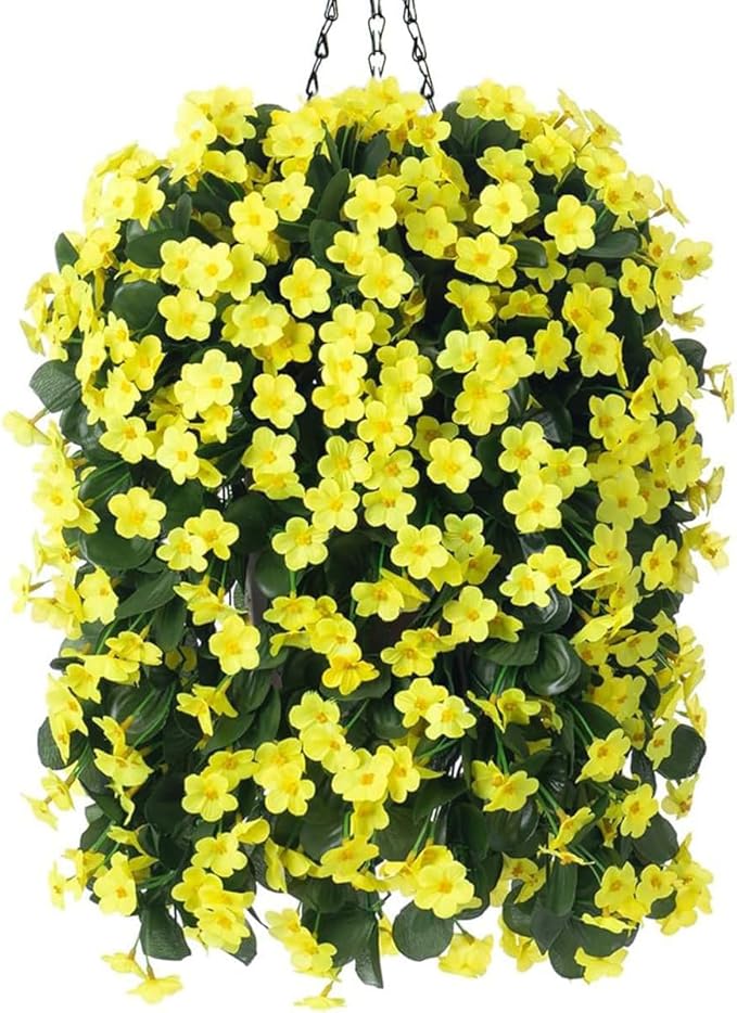 HyeFlora Artificial Fake Hanging Outdoor Flowers Plants Basket, Faux Silk by HyeFloraartificialflowers