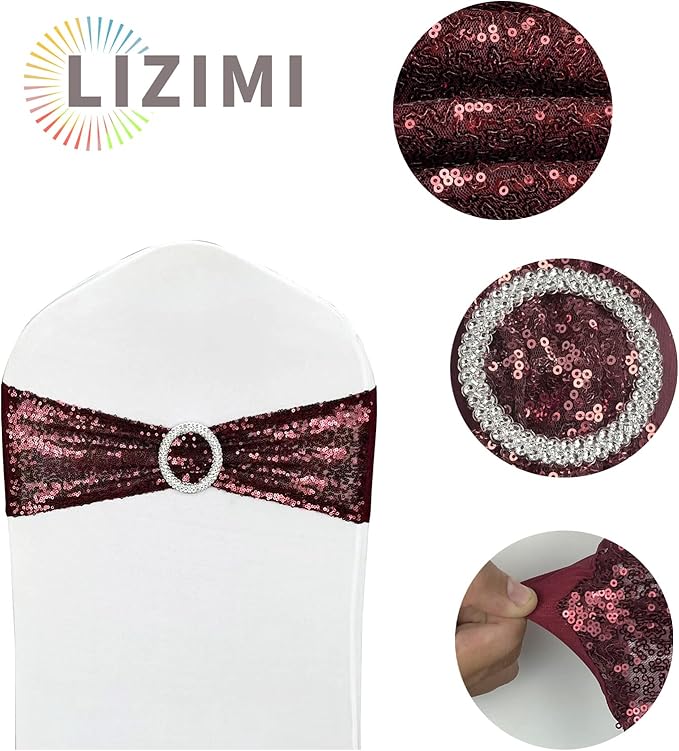 10 Pcs Sequin Chair Sashes Stretch Chair Bands Spandex Polyester Bows - Image 4